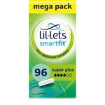 Lil-Lets Non-Applicator Super Plus Tampons X 96, (6 Packs of 16 Tampons), For Heavy Flow, 4 Droplets, Plant-Based, SmartFit™ Non-App Tampon