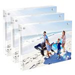 4x6" Picture Frame with Magnetic Closure, 20mm Thickness High Clear Double Sided Frameless Acrylic Transparent Family Desktop Photo Frames for Pictures,Certificate, Postcards, Artwork - 3 Pack