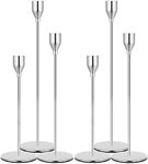 Denique Candlestick Holders 2 Sets, 6 PCS Silver Taper Candle Holders, Candlestick Holders Set for Table Centerpiece Vintage Modern Candle Holders for Home Wedding Decoration