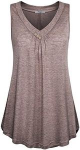 Cestyle Sleeveless Tunics to wear with Leggings, Womens Casual V Neck Office Leggings Shirts Relaxed Fit Lightweight Cool Tank Tops to Hide Belly Brown X-Large