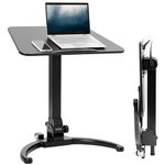 VIVO Mobile 74cm x 51cm Foldable Laptop Desk, Rolling Portable Sit Stand Workstation Podium with Tilting Surface, Hidden Wheels, Black, CART-V10LB