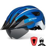 VICTGOAL Bike Helmet for Adult Men Women, Bicycle Helmet with Magnetic Goggles & Detachable Sun Visor & LED Rear Light, Mountain Bike Helmet for Cycling (L: 22.4-24 inch (57-61 cm), Metal Blue)