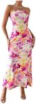 OYOANGLE Women's Floral Print Sleeveless Strapless Draped Backless Bodycon Summer Maxi Tube Dress Purple White Small