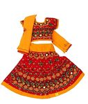 PK HUB Girl's Cotton Readymade Radha Dress Lehenga Choli with Dupatta Set of 3 Costume Girls Chania Choli Set Traditional Garba Dandiya Dance Costume Set (6-7 Years, Red)