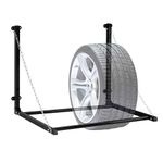 Relaxdays Tyre Rack Wall Mounted for 4 Tyres Telescopic Tyre Holder Wall Mount up to 90 kg Foldable Steel Black