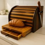 Saleberate Handcrafted Wooden Bread Box with Knife Holder & Cutting Board – Elegant Farmhouse Bread Bin for Fresh Bread Storage, Natural Wood Finish