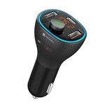 Portronics Auto 15 Bluetooth - FM Transmitter in-Car Radio Adapter for Hands-Free Calling, Music Streaming, USB Reading (PD 20W+QC3.0) Fast Charger, Supports All Smartphones (Black)