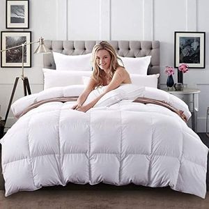 C&W White Goose Down Comforter Queen Size Duvet Insert,Duvet Queen Size Shell 100% Cotton 700+ Fill Power 50oz Fill Weight Breathable Fluffy with Corner Tabs White Color