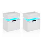 TUKAILAi Set of 2 White Bedside Table with LED Light, 1 Big Drawer and Charging Station Nightstand Bedside Cabinet Unit with Storage and USB Charging Port for Bedroom Living Room