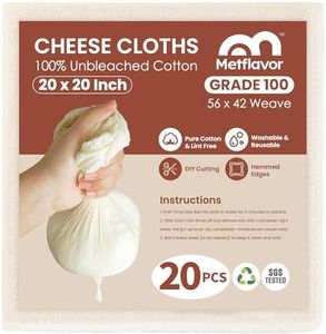 20Pcs Reusable Cheese Cloths 20x20 Inch, 100 Grade Cheese Cloth Hemmed 4 Edges, 100% Unbleached Cotton Cheesecloth for Cooking, Muslin Cloth Strainer for Baking, Juicing, Cheese, Crafts Making