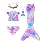 Mermaid Tail Swimsuit for Swimming Mermaid Tails for Girls Cola De Sirena para Niñas Princess Bikini Bathing Suit Set (DZ16,8 Years)