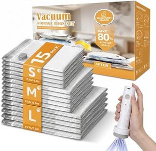 15 Pack Travel Vacuum Bags with Rechargeable Pump, 3 Sizes Combo