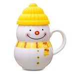 The Click India Ceramic Snowman Mug/Cup with Silicon Lid Cover Christmas Gifts for Kids Childrens Girls Coffee Mug/Cup-1 Piece 300 ml (Multicolor) (Yellow)