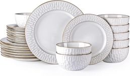 GBHOME Ceramic Dinnerware Sets, 24 Piece Embossed Elegant Stoneware Plates and Bowls Sets, Housewarming Wedding Gift | Dishwasher & Microwave Safe | Dishes Set Service for 8