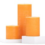 CANDWAX Assorted Pillar Candles Set of 3 - Sizes 7.6/10.2/20.3 cm - Unscented Candles Ideal for Weddings and Home Decor - Orange Candles