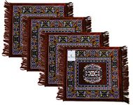 Kuber Industries Traditional Carpet/Pooja Mat|Square Shape & Soft Velvet Material|Maditation Prayer Mat|Size 60 x 60 CM,Pack of 4 (Brown)