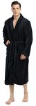 NY Threads Luxurious Mens Shawl Collar Fleece Bathrobe Spa Robe, Small/Medium, Black