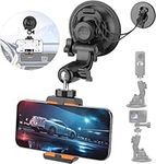 Heavy Duty Super Φ90mm Suction Cup + Adjustable Dual-Ball-Head Action Camera Dash Cam Phone Car Mount Windscreen Window Cockpit Holder for GoPro insta360 iPhone Hi-Speed Video Recording (1.5kg Load)