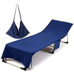 Morbuy Portable Solid Color Beach Towel, Beach Chair Cover Towel, Sun Lounger Beach Towel with Pockets, Microfiber Chaise Lounge Towel Cover for Summer Outdoor Garden Pool Vacation Travel (Dark Blue)