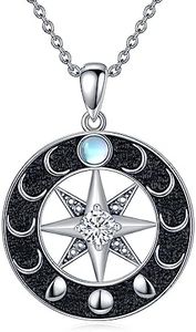 VONALA Compass Chain Pendant 925 Sterling Silver Compass Necklace Graduation Gift Compass Jewellery for Men Women, Sterling Silver, Moonstone Cubic Zirconia