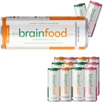 BrainFood Sparkling Water – Nootropic Drink with Nutrients & Antioxidants – Functional Beverage with Real Juice – Caffeine-Free, No Sugar Added, Vegan (12 pack, Variety Pack)