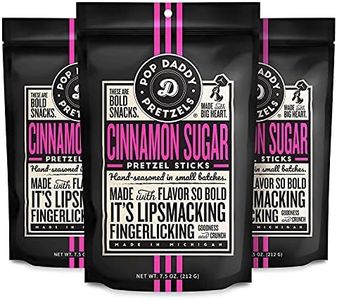Pop Daddy Flavored Pretzels Sticks, Healthy Gourmet Pretzels Snacks, 7.5oz Individual Bags, 3 Pack, Cinnamon Sugar
