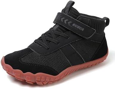 KUBUA Kids Barefoot Shoes Boys Girls High Top Minimalist Zero Drop Sneakers for Tennis Walking Hiking Athletic Black 1 Big Kid