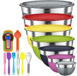 Zacfton Mixing Bowls with Lids, 20 Pieces Stainless Steel Colorful Metal Nesting Storage Salad Bowls, Size 5.0, 3.5, 2.5, 2.0, 1.5, 1.0, 0.67 Quart, Suitable for Mixing, Preparing & Serving