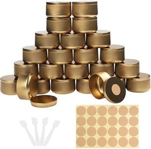 Belle Vous Pack de 24 Cajas Metalicas Doradas para Hacer Velas con Pegatinas y Espátulas 230 ml - Tarros para Velas Redondos para Manualidades - Latas Decorativas para Almacenaje