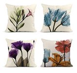 ArtSocket Set of 4 Linen Throw Pillow Covers Painting Flower Floral Purple Decorative Pillow Cases Home Decor Square 18x18 inches Pillowcases