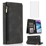 Asuwish Compatible with OnePlus Nord CE 5G Wallet Case Screen Protector and Zipper Retro Leather Flip Cover Card Holder Stand Cell Accessories for One Plus CE5G Euro 1 Plus 1plus One+ 1+ EC G5 Black