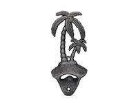 Hampton Nautical Rustic Silver Cast Iron Wall Mounted Palm Tree Bottle Opener 6" - Coastal Home Decor - Beach Theme