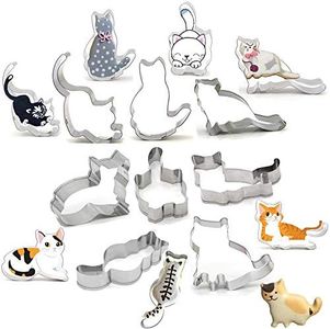 8 PCS Cat Cookie Cutter Set Stainless Steel Cat Cookie Cutters Shapes Candy Food Moulds by Baryuefull