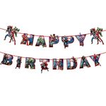 Avengers Party Banner Super Hero Captain America Iron Man Hulk Batman Spiderman Happy Birthday Banner Marvel Bunting for Boys Kids Superhero Birthday Party Decorations,Avengers Party Decorations