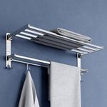 Plantex Heavy-Duty Stainless Steel Dual Folding Towel Rack for Bathroom/Towel Hanger/Towel Holder/Stand/Towel Bar/Bathroom Accessories - 24 Inch (Chrome)