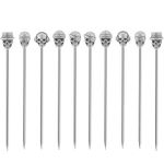 DEEKOUDT Skull Cocktail Picks Martini Picks Reusable Olive Picks Garnish Skewer Fruit Toothpicks Pack of 10 (Antique Silver)