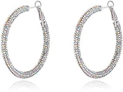 EVER FAITH Strass Orecchini a cerchio per Donne Ragazze, Brillante Cristalli Grande cerchio forato Orecchini a cerchio Irdescente Trasparente AB Argento-backed