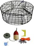 KUFA Vinyl Coated Round Crab Trap Accessory Kit (100' Lead Corerope, Clipper, Bait Case 11" Red/White Float)