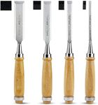 TICOFTECH Wood Chisel Sets, 4 Pieces Chisel Set 1/4", 1/2", 3/4" and 1" (6mm, 12mm, 18mm, 24mm) with Wooden Handles, Carpenter Chisel for Woodworking