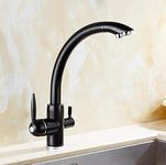 FZHLR Kitchen Faucets Solid Brass Crane for Kitchen Purified Water Filter Tap Three Ways Sink Mixer 3 Way Kitchen Faucet,Black