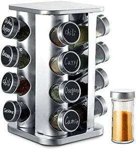 Praknu Porta Spezie Rotante a 360° in Acciaio Inox e Vetro, Argento - Con 16 Contenitori Ermetici per Spezie - Organizer Perfetto per Mantenere la Cucina in Ordine - Inclusi Etichette e Pennarello