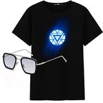 Arc Reactor T-Shirt with Tony Stark Sunglasses, Illuminate T-Shirt Iron Man Heart Reactor Cosplay Novelty Costume Stark (XXL)