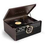 Victrola Empire 6-in-1 Wood Mid Century Modern Bluetooth Record Player with 3-Speed Turntable, CD, Cassette Player and Radio