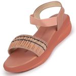 FAUSTO FST KI-208 PINK-37 Women's Pink Open Toe Multi Color Strap Platform Woven Design Slip On Sandals (4 UK)