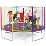 Toy Park Fitness TUV Approved Trampoline with Enclosure Net Poles Safety Pad for Kids and Adults, Heavy Duty (14 Feet Rainbow)