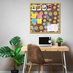 ArtzFolio Romantic Texture | Bulletin Board Notice Pin Board | Vision Soft Board Combo with Thumb Push Pins & Sticky Notes | Golden Frame | 28 x 28 inch (71 x 71 cms)