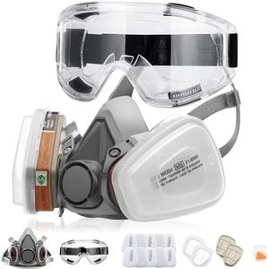 RANKSING Respirator Mask with Filters and Safety Glasses to Against Dust Gases Fumes Asbestos Organic Vapors Chemicals while Painting Spraying Sanding Welding Construct and Work PPE