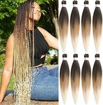 Leeven 8 Packs Pre Stretched Braiding Hair 30 Inch Yaki Texture Ombre Brading Hair Extensions for Box Braids Kanekalon Hair Fiber Crochet Hair Extensions for Braiding /30 Inch 1B/27/613#