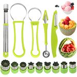 14 Pack Melon Baller Scoop Set - 4 in 1 Stainless Steel Fruit Tool Set Fruit Scooper Seed Remover with Fruit Vegetable Cutter Shapes Set Fruit Peeler for Fruit Slicer Dig Pulp Separator