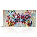 HOMEOART Gamer Wall Decor Video Game Theme Painting Canvas Prints Gaming Decor Framed Wall Art for Men Boys Game Room Playroom Decor (16"x16"x2 Panels)